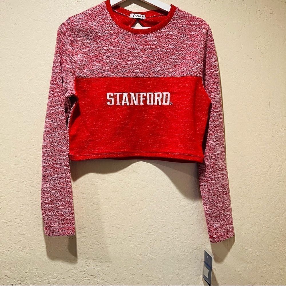 Stanford University Cardinals Long Sleeve Tweed sweatshirt Crop Top Medium